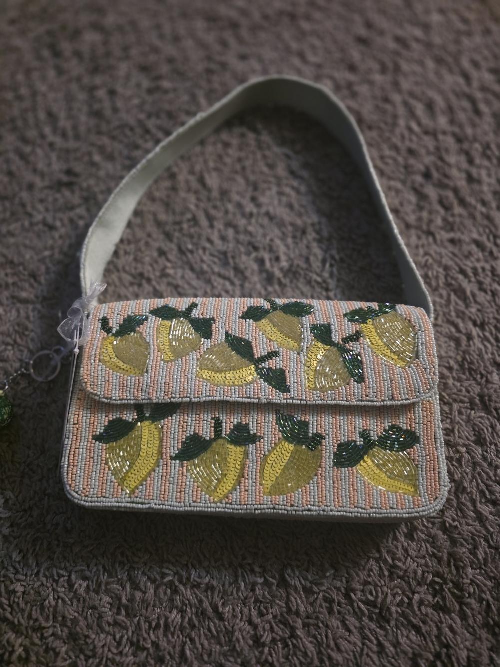 Indian Summer Beaded Lemon Shoulder Bag in Yellow and Green